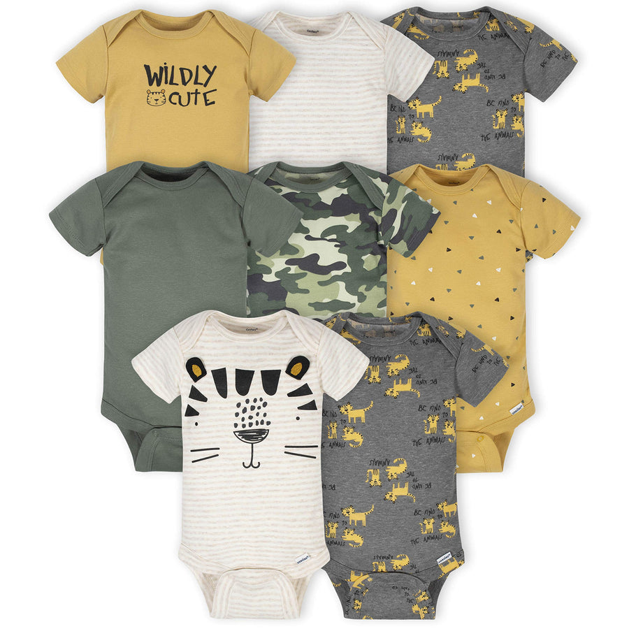 Baby 8-Pack Short Sleeve Onesies Bodysuits, Tiger Green, 0-3 Months
