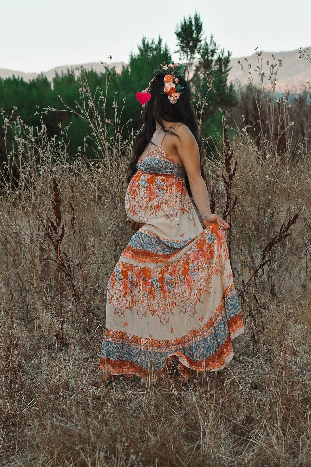 Rose Flower Crown Boho Flower Headband Hair Wreath Floral Headpiece Halo with Ribbon Wedding Party Festival Photos Orange