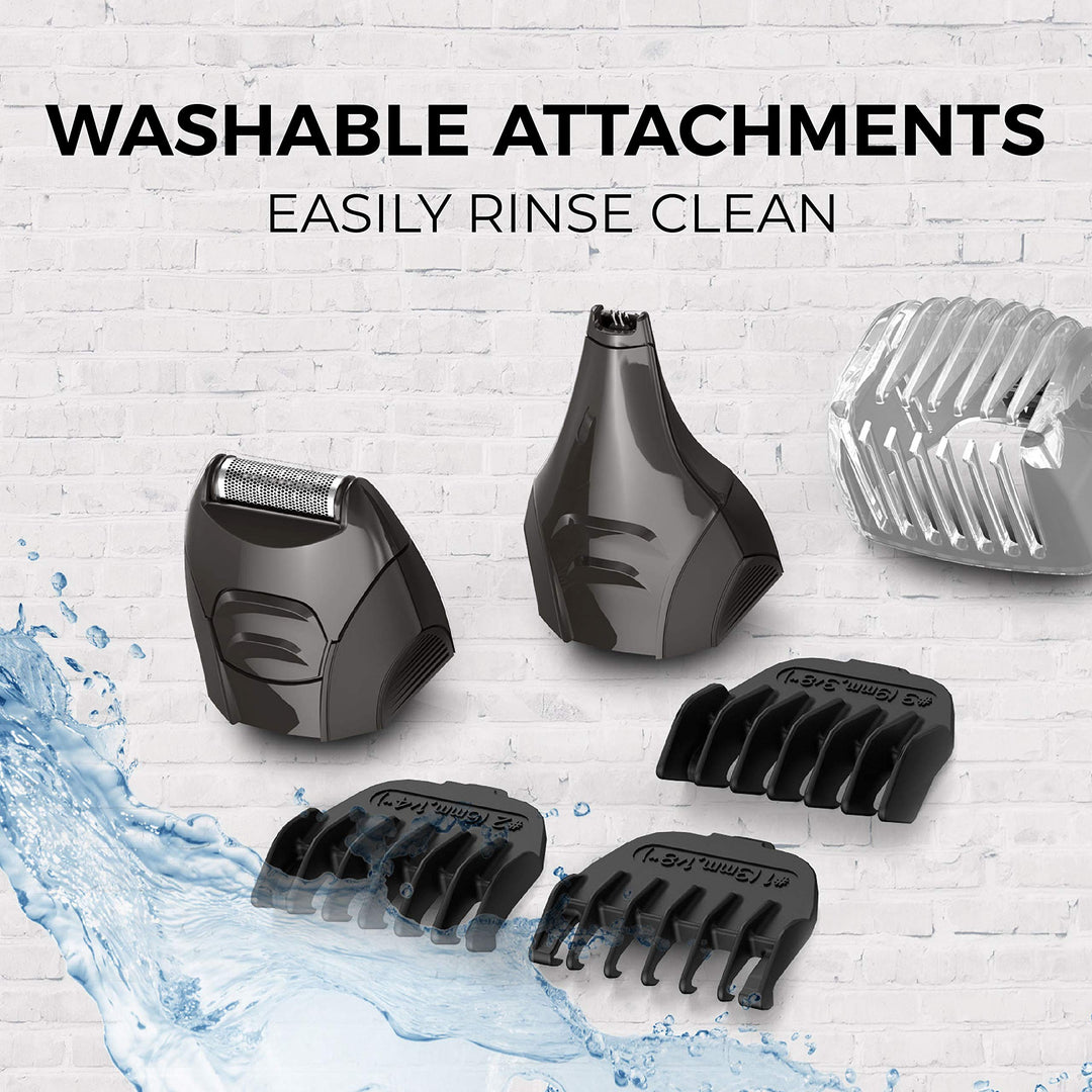 All-in-One Grooming Kit, Lithium Powered, 8 Piece Set with Trimmer, Men's Shaver, Clippers, Beard and Stubble Combs, Black