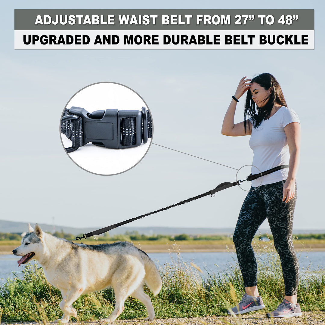 Hands Free Dog Leash for Medium and Large Dogs - Durable Dual Handle Waist Leash with Reflective Bungee for Running, Walking, Training, Hiking (Grey, for 1 Dog)