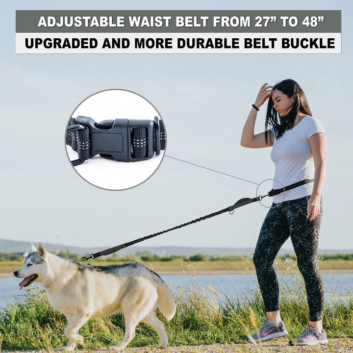 Hands Free Dog Leash for Medium and Large Dogs - Durable Dual Handle Waist Leash with Reflective Bungee for Running, Walking, Training, Hiking (Grey, for 1 Dog)