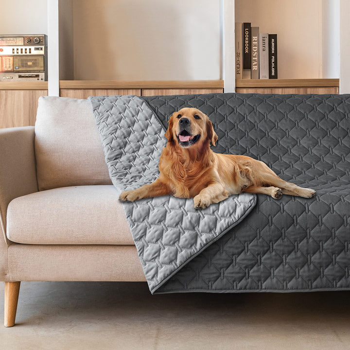 100% Double-Sided Waterproof Dog Bed Cover Pet Blanket Sofa Couch Furniture Protector for Puppy Large Dog Cat, Reversible (52x82 Inch (Pack of 1), Dark Grey/Light Grey)