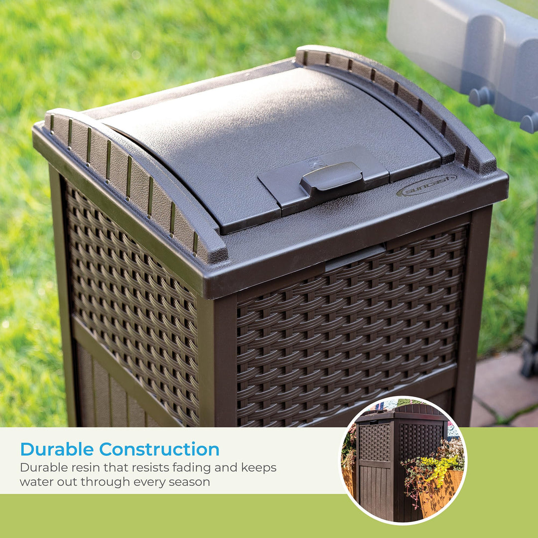 33 Gallon Outdoor Trashcan Hideaway with Lid for 30 to 33 Gallon Trash Bags for Garage, Backyard, or Garden, Brown