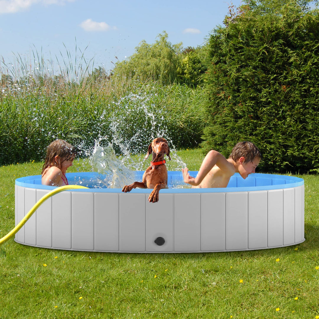 Foldable Dog Pool for Large Dogs, Portable Hard Plastic PVC Pet Bathing Tub, Outdoor Collapsible Swimming Pool for Pets Dogs and Cats, 63 x 12 Inches