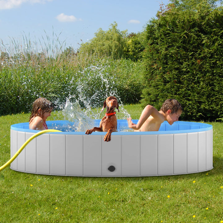 Foldable Dog Pool for Large Dogs, Portable Hard Plastic PVC Pet Bathing Tub, Outdoor Collapsible Swimming Pool for Pets Dogs and Cats, 63 x 12 Inches