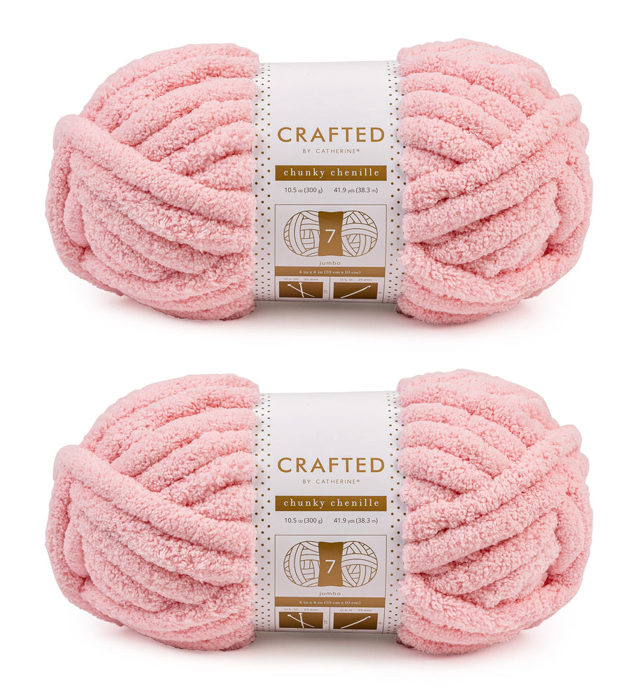 Crafted By Catherine Chunky Chenille Yarn - 2 Pack (41 Yards Each Skein), Light Pink, Gauge 7 Jumbo