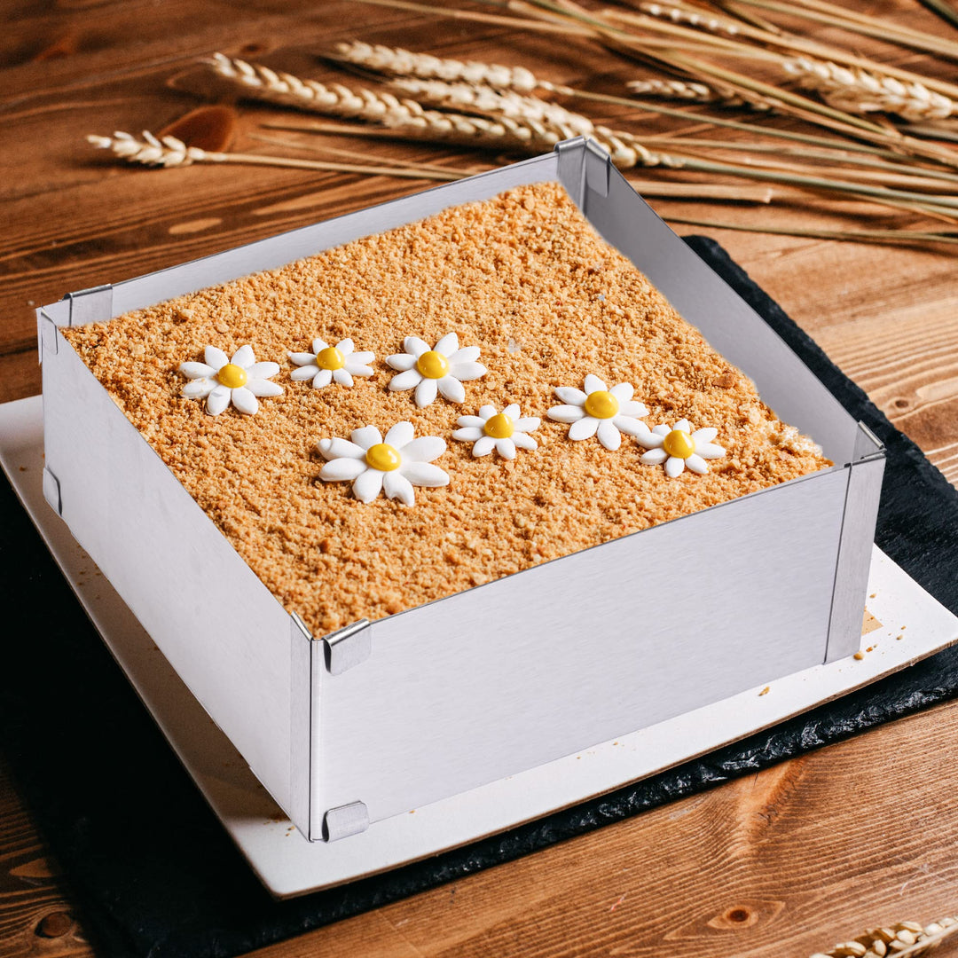 Stainless Steel Cake Ring Square Cake Mousse Mold Ring Cutter, Adjustable from 6 inch to 11 inch