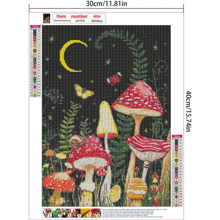 5D DIY Full Drill Round Art Gems Mushroom Star and Moon Forest Diamond Art Perfect for Home Wall Deco, Mushroom Diamond Painting Kits for Adults(12 x 16 inch)