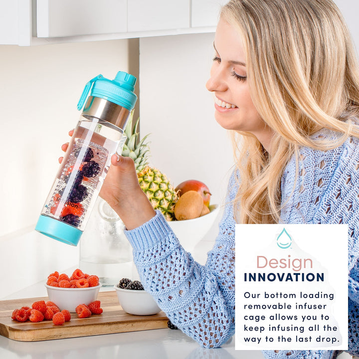 24 oz Fruit Infuser Water Bottle with Twist Cap Lid : Insulated Sleeve & Infused Water Recipe eBook : Bottom Loading Water Infuser for More Flavor : Unique Gift Idea (Cloud, 1-Pack)