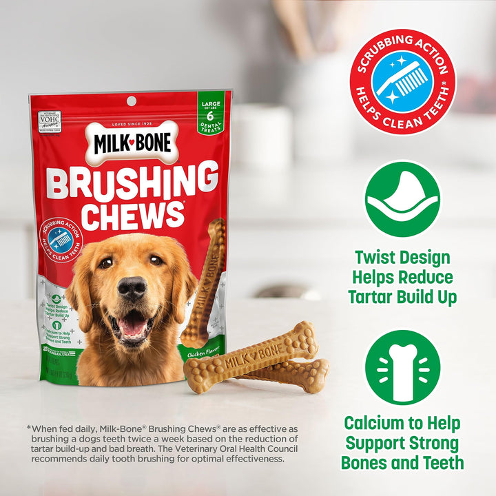 Brushing Chews Daily Dental Dog Treats, Chicken Flavor, Large, 25 Count
