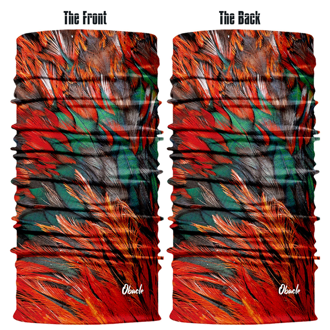 Seamless Bandana for Rave Face Mask Dust Wind UV Sun Protection Neck Gaiter Tube Mask for Women Men Festival Party Motorcycle Riding Fishing Hunting (Feather Red Green)