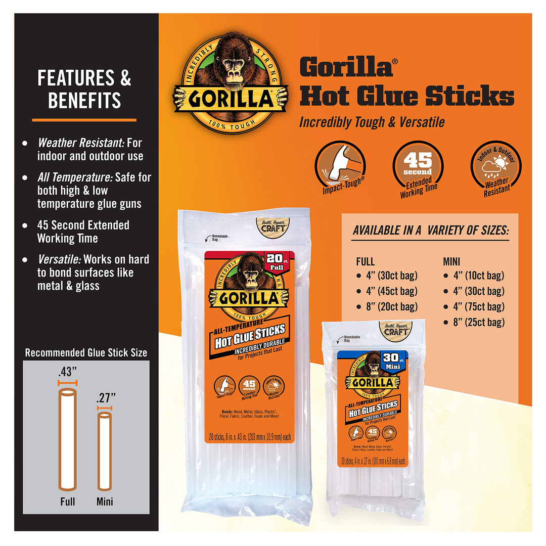 Hot Glue Sticks, Mini Size, 8 Long x .27 Diameter, 25 Count, Clear, (Pack of 1)