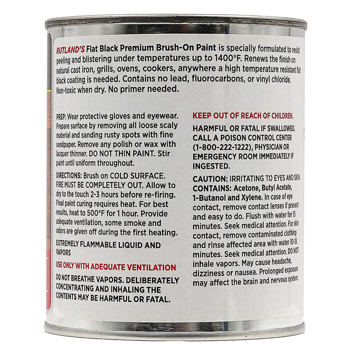 Rutland - 81V Premium 1400 Degree F Hi-Temp Brush-On Paint, 16 fl oz, Black