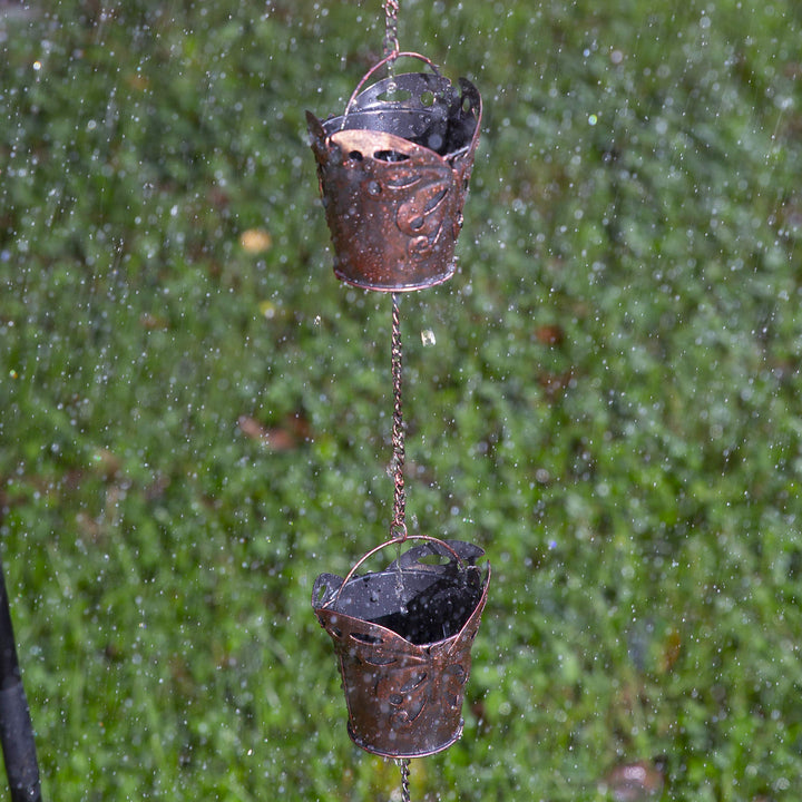 Iron Butterfly Decorative Rain Chain for Gutters | Unique Downspout Extension Home Décor | Rainwater Diverter with Rain Collector Cups is an Excellent Gift Idea for Housewarming, Birthday