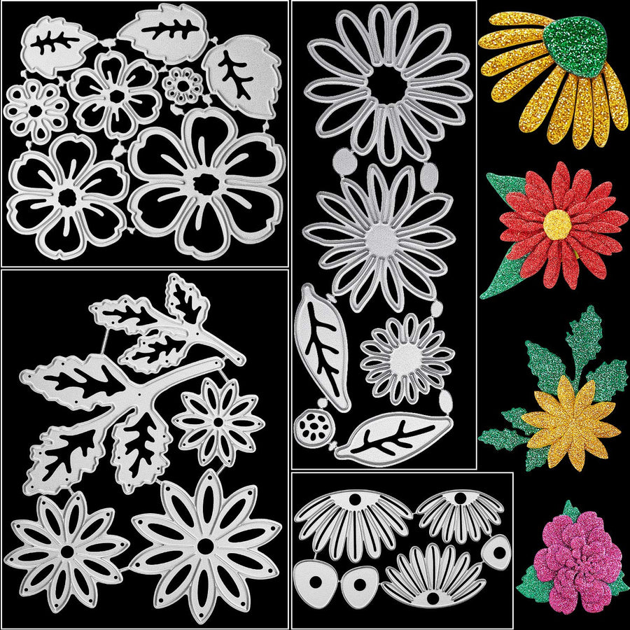 4 Sets Flower Metal Cutting Dies Flower Leaves Embossing Stencils 23 Styles 3D Die Cuts Stencil Embossing Carbon Steel Embossing Template for DIY Crafts Scrapbook Album Paper Card