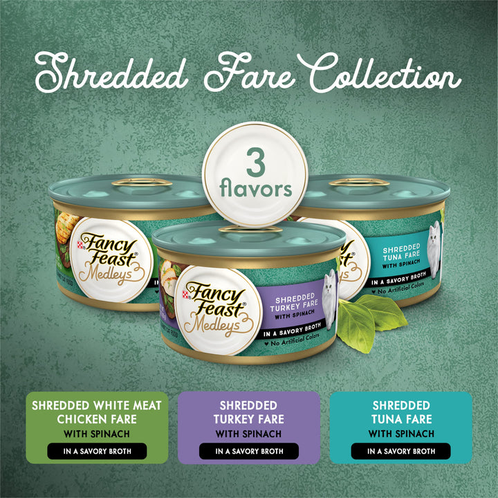Wet Cat Food Variety Pack, Medleys Shredded Fare Collection - (2 Packs of 12) 3 oz. Cans