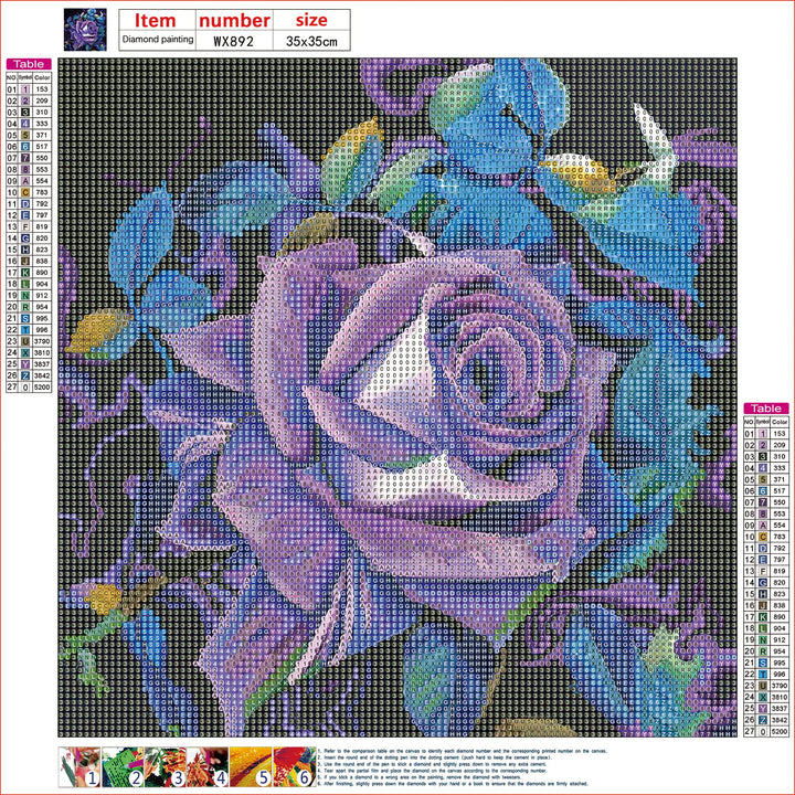 Diamond Painting Kits for Adults, Round Full Drill Diamond Painting Kits, 5D DIY Diamond Painting by Number Kits Diamond Art Kits for Home Wall Decor 14x14 Inch Purple Rose