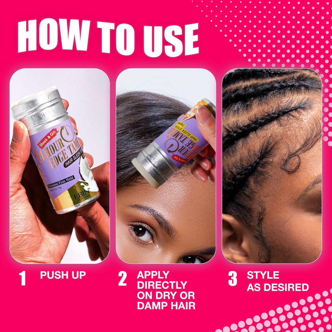 24 Hour Edge Tamer Hair Sleek Stick, Extreme Firm Hold, 2.7 oz, Strawberry – Sleek & Go, No Flaking and White Residue