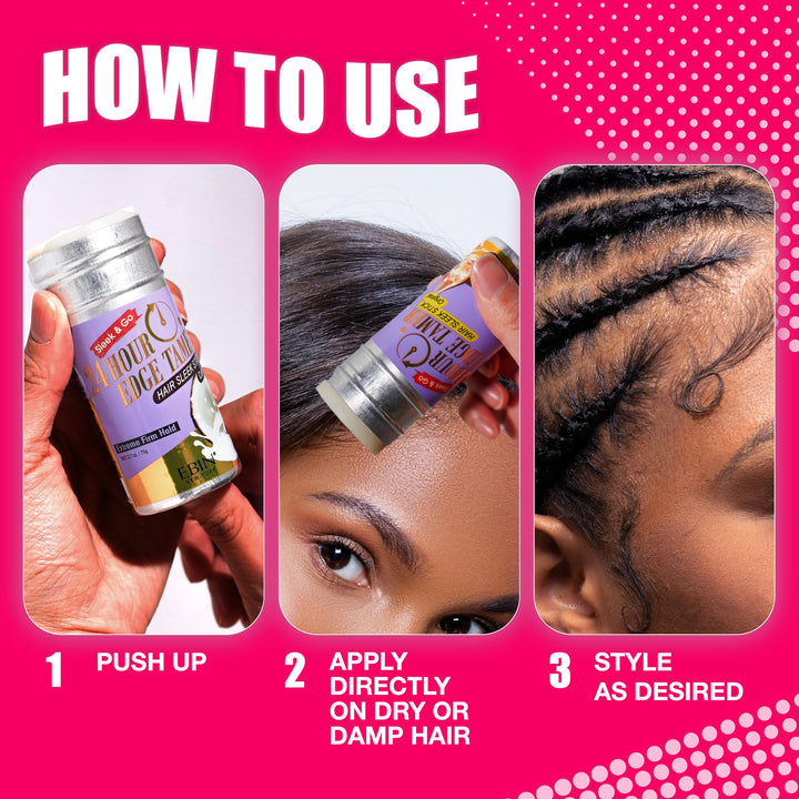 24 Hour Edge Tamer Hair Sleek Stick, Extreme Firm Hold, 2.7 oz, Strawberry – Sleek & Go, No Flaking and White Residue