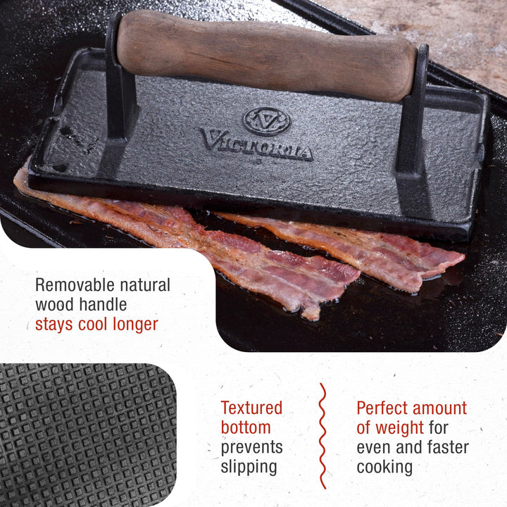 Cast Iron Panini Press, Burger Press, Bacon Press, Grill Press, Seasoned with 100% Kosher Certified Non-GMO Flaxseed Oil, Model Number: GAD-025