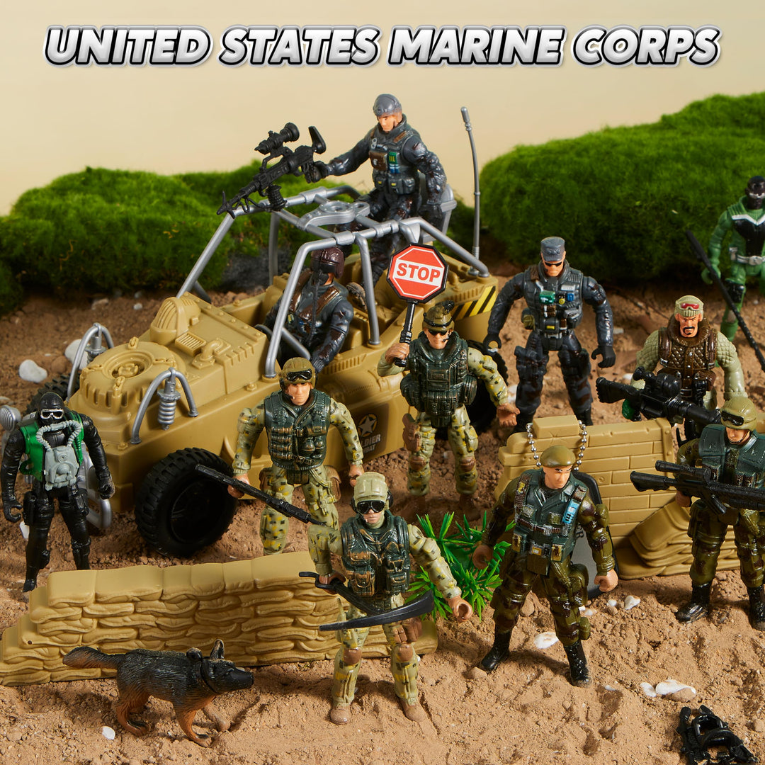 16 PCs Army Men Playset with 12 Realistic Army Ranger Men Action Figures and Weapon Gear Accessories, Military Soldiers Action Figures Playset for Boys Gift
