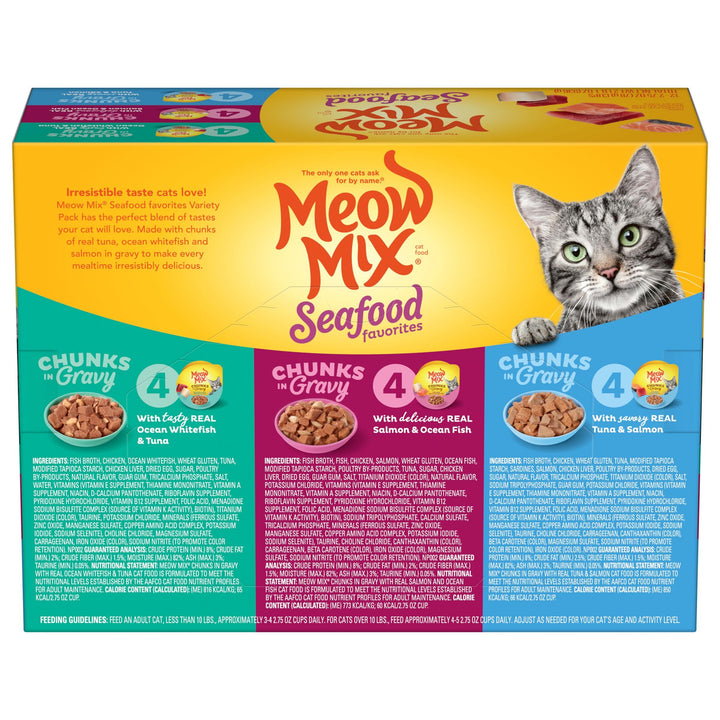 Seafood Favorites Chunks in Gravy Wet Cat Food Variety Pack, 2.75 Ounce (Pack of 12)