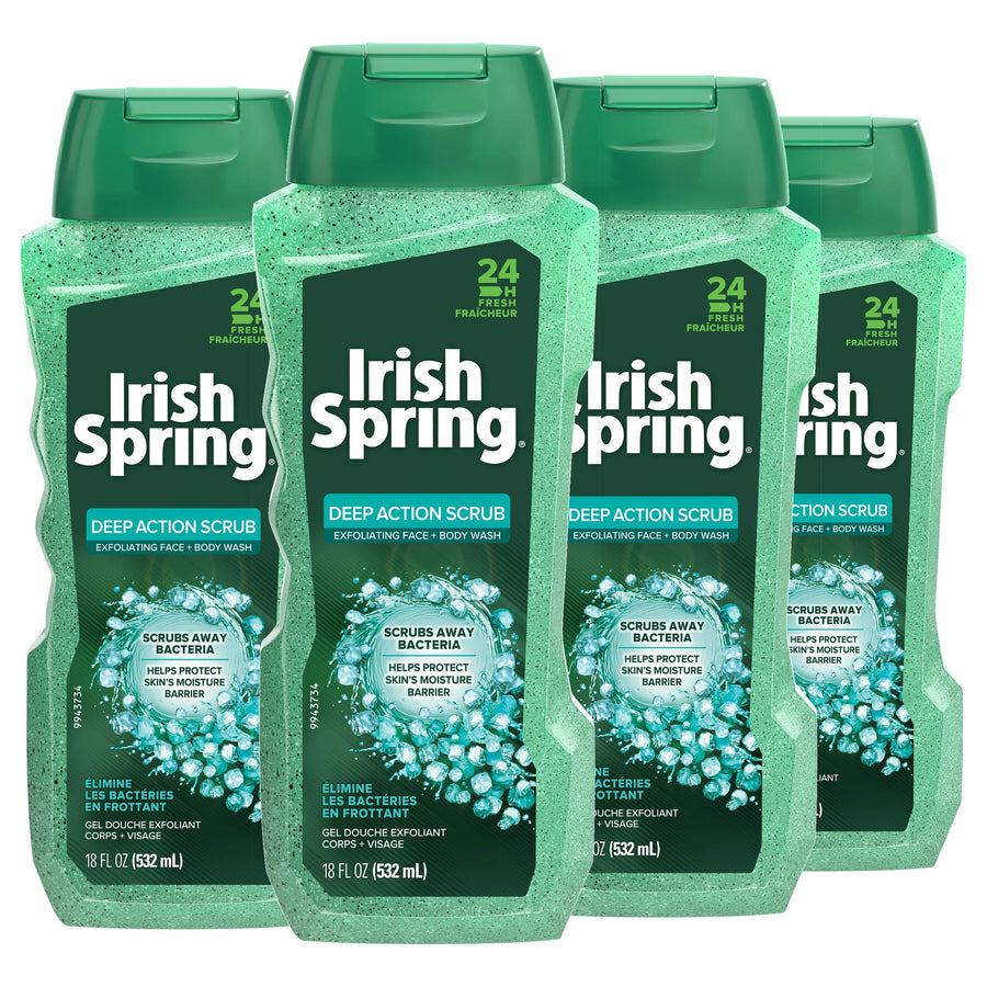 Exfoliating Men's Body Wash Shower Gel, Deep Action Scrub - 18 fluid ounce (4 Pack)