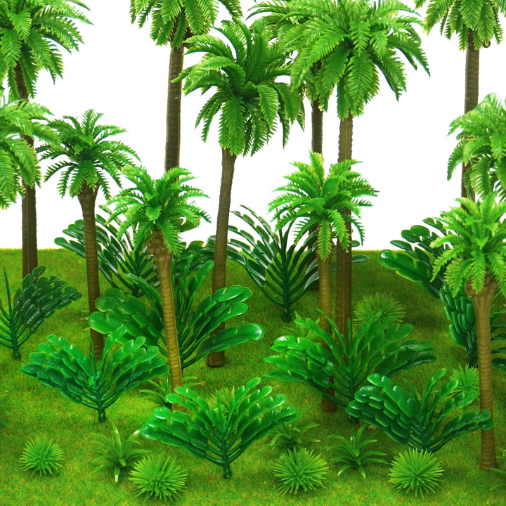 48PCS Model Trees Model Coconut Palm Tree Mixed Miniature Plants Layout Rainforest Train Scenery for Diorama DIY Craft Scenery Landscape Outdoor Home Garden Decoration