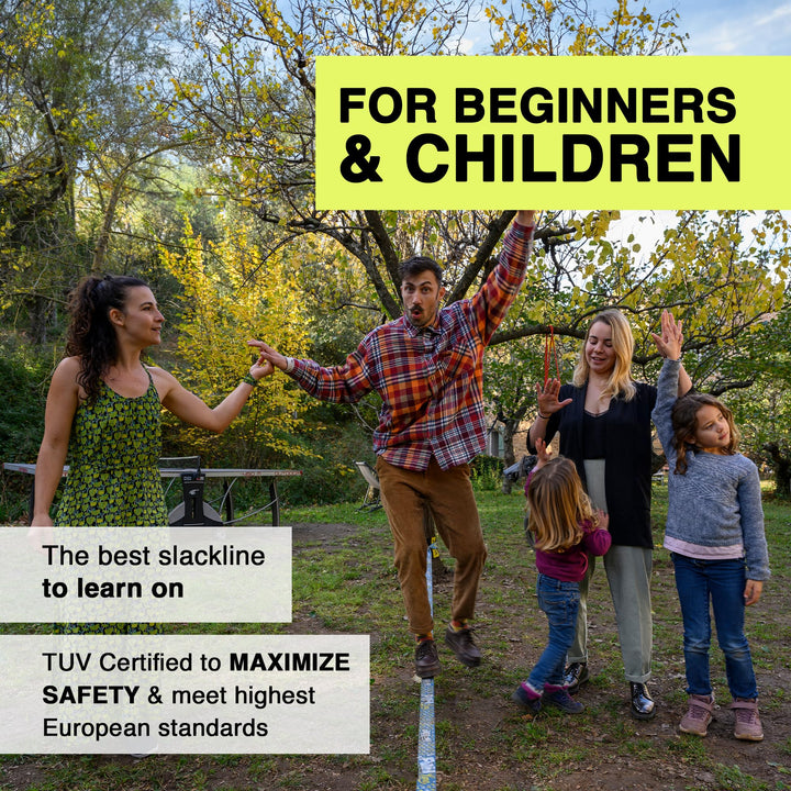 FunLine Slackline with TreeWear - Beginner & Kids Slack Line 49ft (41ft line + 8ft Ratchet Strap with Reinforced Loop), 2 Line