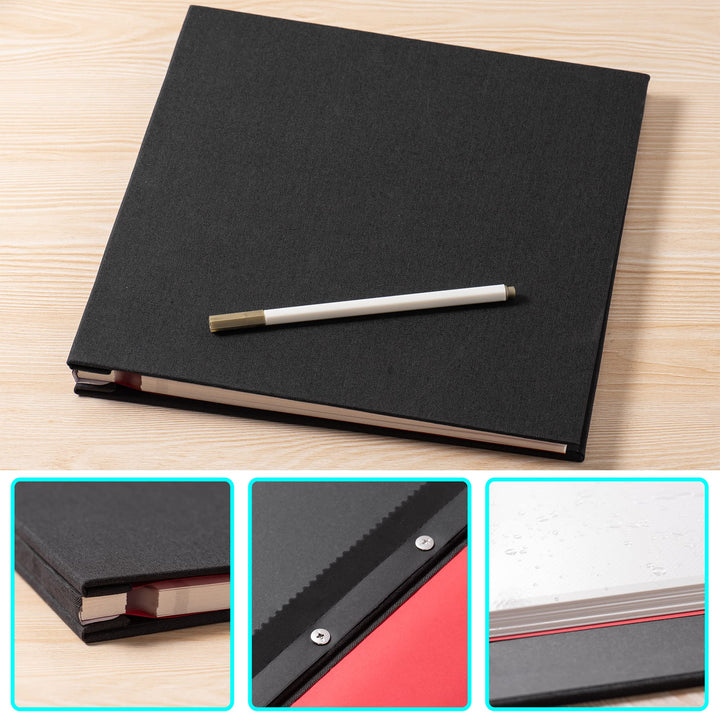 Photo Album Self Adhesive 3x5 4x6 5x7 6x8 8x10 8.5x11 11x10.6 Magnetic Scrapbook Album DIY Length 11x10.6 Inch 40 Pages Linen Cover with A Metallic Pen and DIY Accessories(Black)