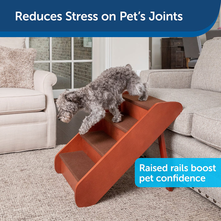 CozyUp Folding Wood Pet Steps - Dog and Cat Stairs - Lightweight Durable Wooden Frame Supports up to 200 lb - Side Rails and Non-Slip Feet Provide Added Security - 20 inches