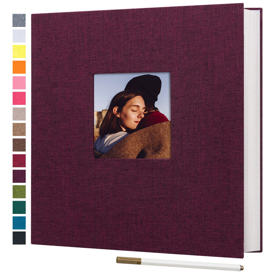Large Photo Album Self Adhesive 3x5 4x6 5x7 8x10 Pictures Linen Cover 40 Blank Pages Magnetic DIY Scrapbook Album with A Metallic Pen (Purple, 11x10.6 inch 40 Pages)
