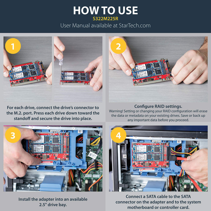 M.2 to SATA Adapter - Dual Slot - for 2.5in Drive Bay - RAID - M.2 SSD - M.2 Adapter - M.2 SSD Adapter (S322M225R),red