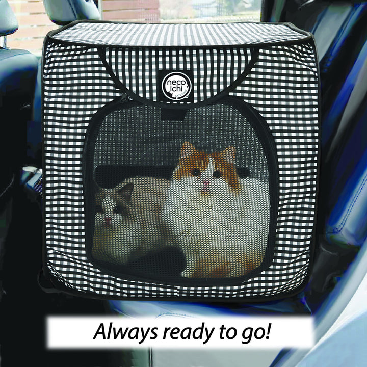 Necoichi Stress-Free Enclosure Cat Travel Carrier Cage 31.8 L x 20.0 W x 20.0 H with Litter Box Set Collapsible Gray White Stripes | Pop up Kannel, Crates