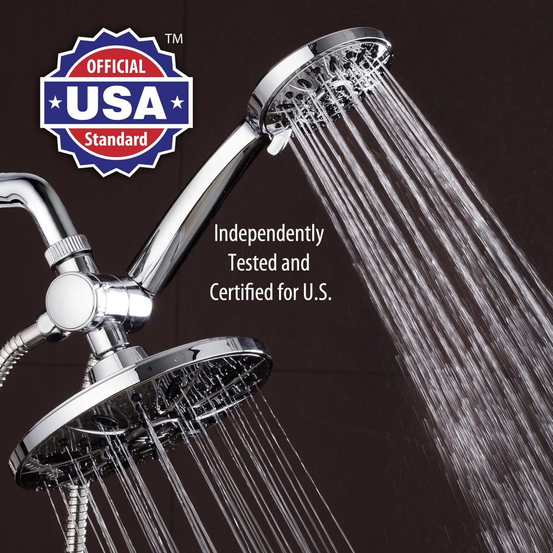 7 Premium High Pressure 3-Way Rainfall Combo Combines The Best of Both Worlds-Enjoy Luxurious Rain Showerhead and 6-Setting Hand Held Shower Separately or Together, Chrome