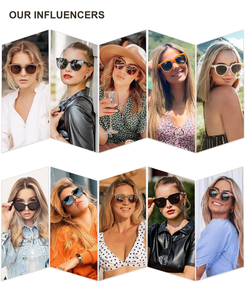 Trendy Cat Eye Round Polarized Sunglasses for Women Fashion UV Protection Sunnies Sunglasses SJ2175, Beige Frame/Grey Lens