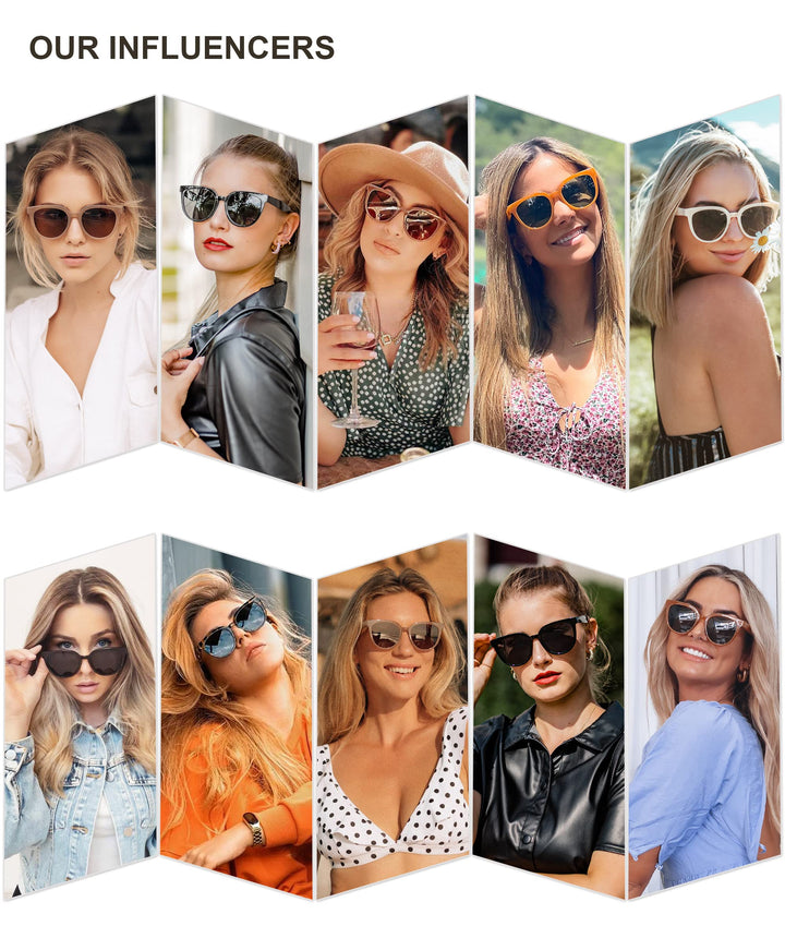 Trendy Cat Eye Round Polarized Sunglasses for Women Fashion UV Protection Sunnies Sunglasses SJ2175, Beige Frame/Grey Lens