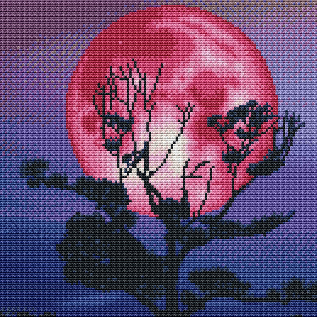 Moon Cross Stitch Kits for Adults, Full Range of Embroidery Starter Kit for Beginners Cross-Stitch Kits 11CT Stamped Pre-Printed Pattern, 3Strands Cross-Stitching DIY for Crafts Decor, 14.17x14.17inch