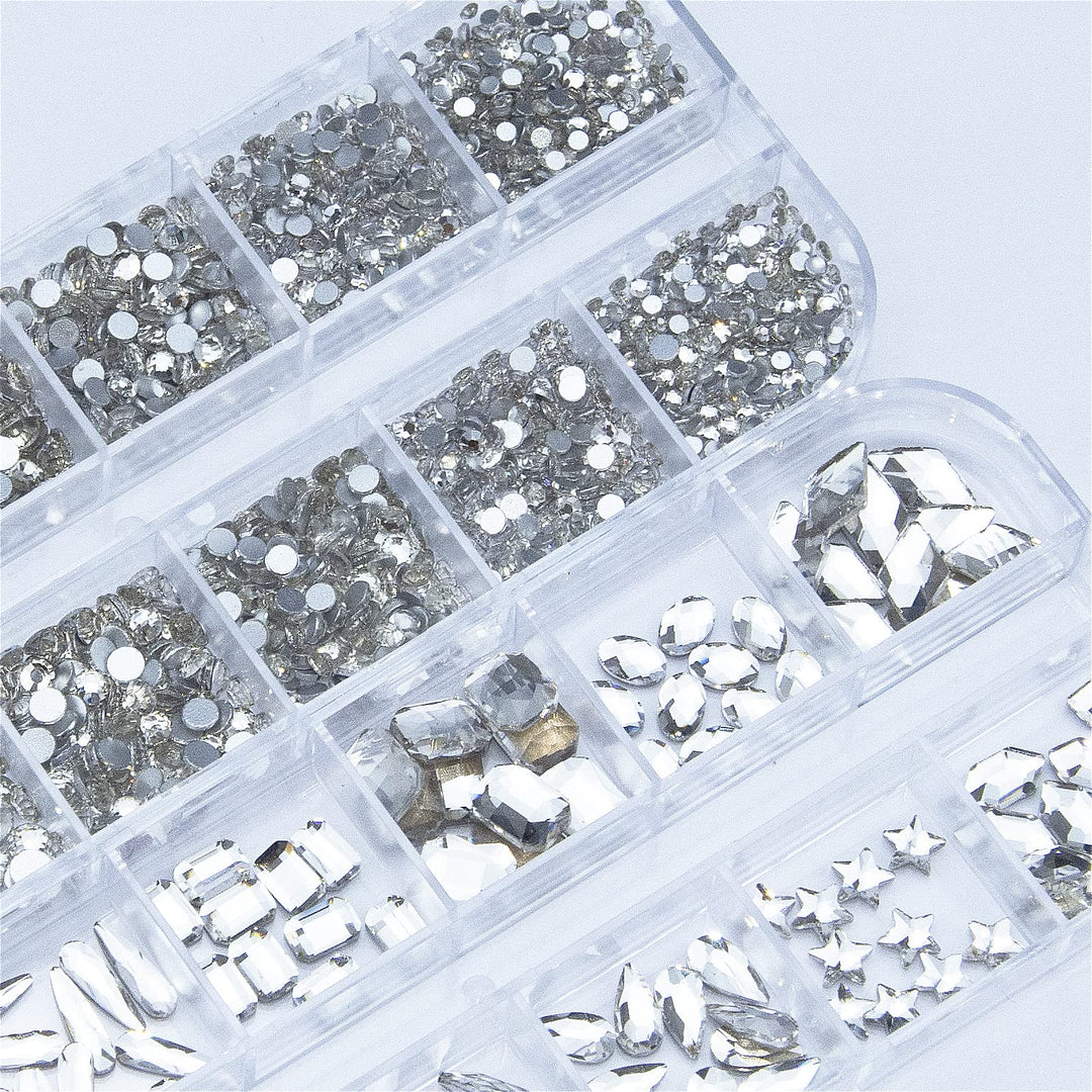1620Pcs White Nail Rhinestones Crystals Glass Gems Stones White Round Beads Multi Shapes Sizes Flatback Rhinestones for Nail DIY Crafts Clothes Shoes Jewelry