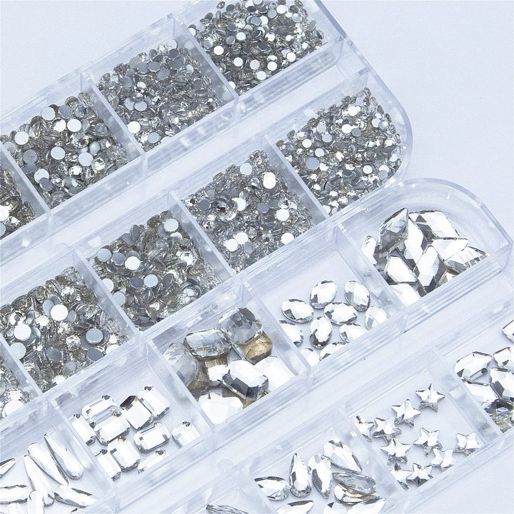 1620Pcs White Nail Rhinestones Crystals Glass Gems Stones White Round Beads Multi Shapes Sizes Flatback Rhinestones for Nail DIY Crafts Clothes Shoes Jewelry