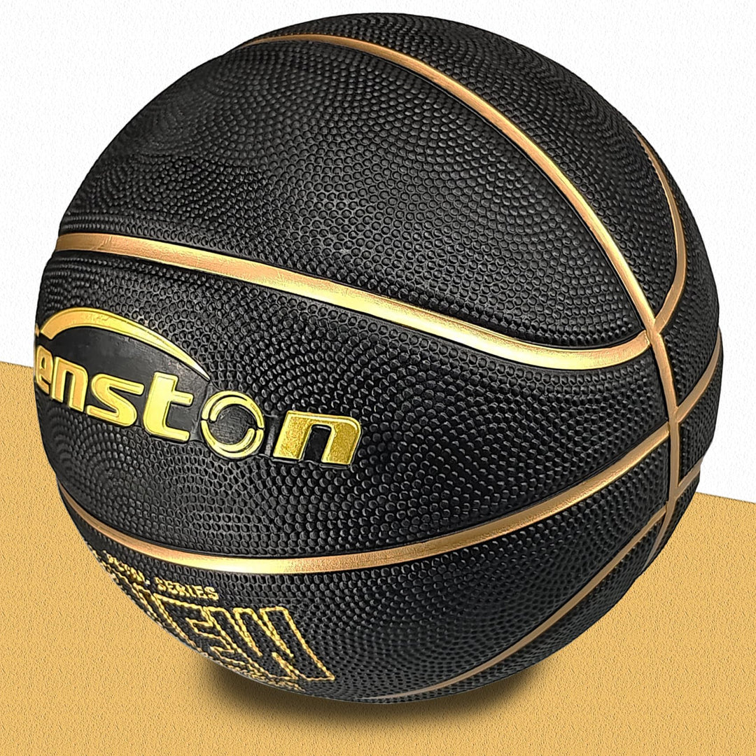 29.5'' Basketball Outdoor Indoor Rubber Basketball Ball Official Size 7 Street Basketball with Pump Black/Gold