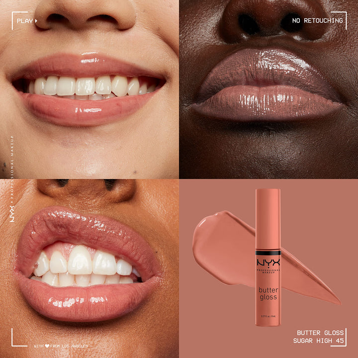 PROFESSIONAL MAKEUP Butter Gloss Brown Sugar, Non-Stick Lip Gloss - Sugar High (Peachy Light Nude)