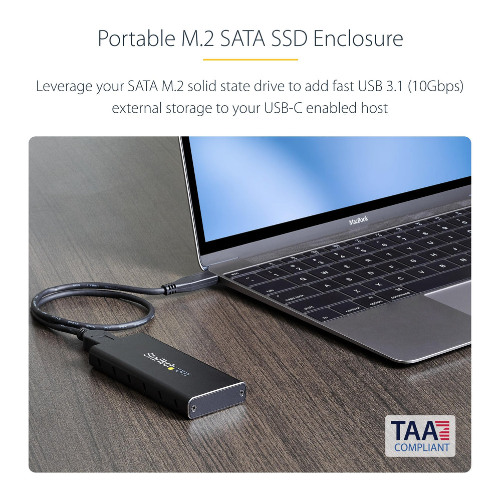 M.2 SSD Enclosure for M.2 SATA SSDs - USB 3.1 (10Gbps) with USB-C Cable - External Enclosure for USB-C Host - Aluminum, TAA (SM21BMU31C3)