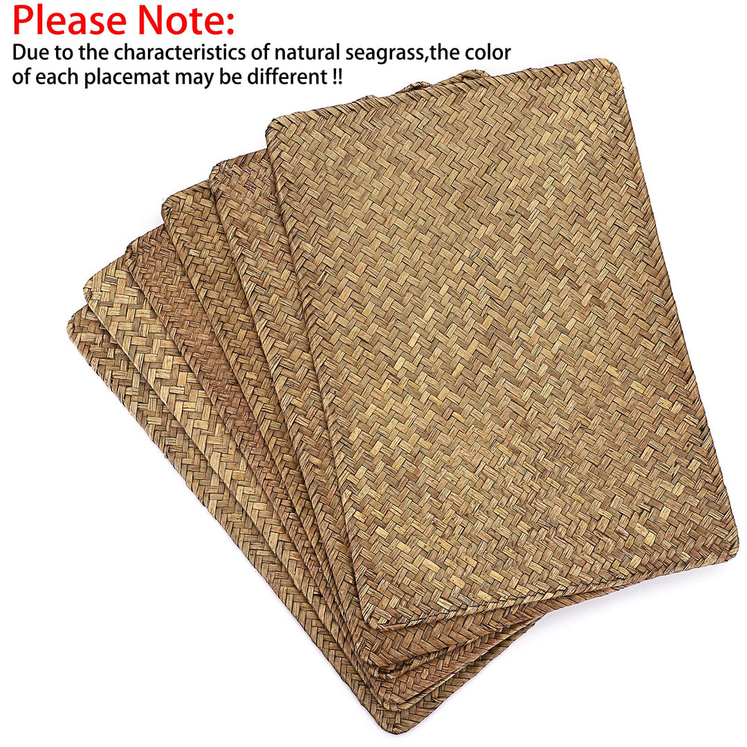 Pack of 6 Natural Seagrass Placemats Woven Rattan Place Mat Rectangular Table Mats, 17 x 12 Sea Grass Meal Placemat Bamboo Place Mats for Dining Table Home Kitchen Picnic Table Decor (Coffee)