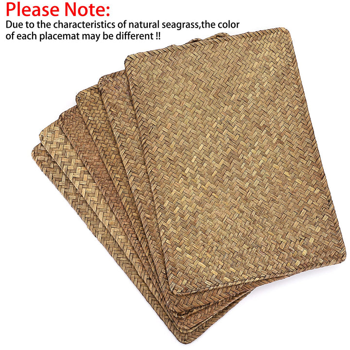 Pack of 6 Natural Seagrass Placemats Woven Rattan Place Mat Rectangular Table Mats, 17 x 12 Sea Grass Meal Placemat Bamboo Place Mats for Dining Table Home Kitchen Picnic Table Decor (Coffee)