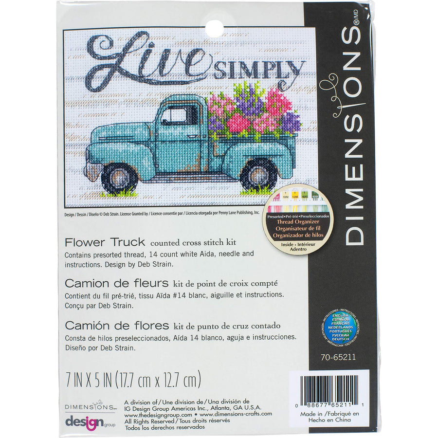 Flower Truck Counted Cross Stitch Kit for Beginners, 7 x 5, 14 Cnt. White Aida, 5 5
