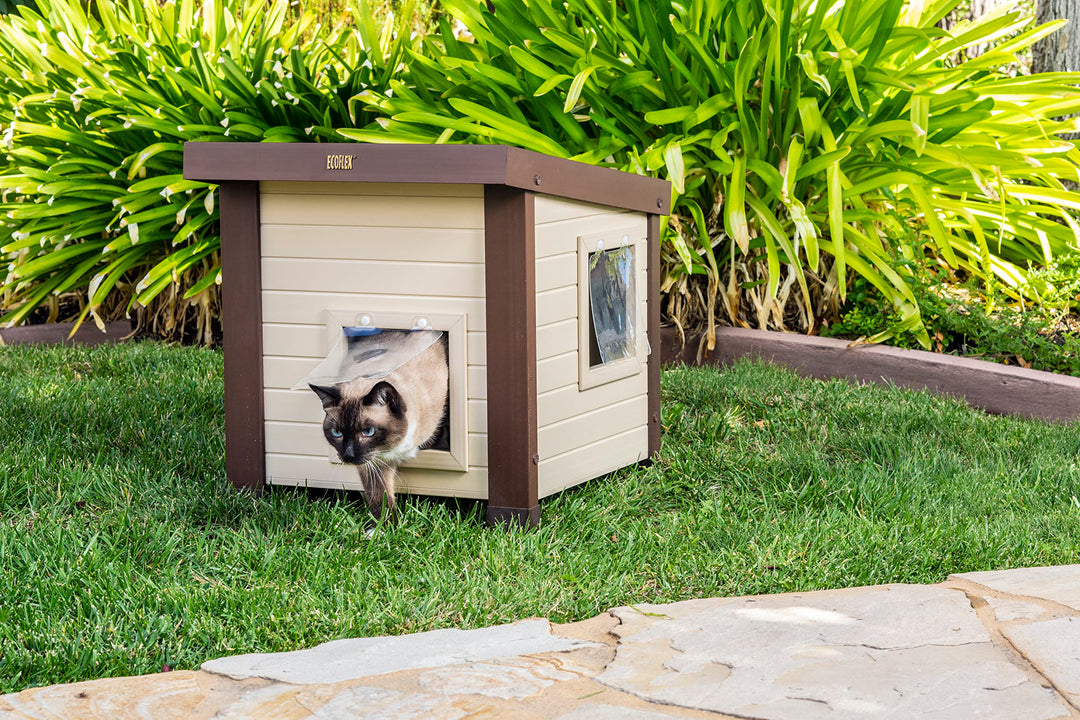 ® ECOFLEX® Albany Outdoor Feral Cat House for Multiple Cats with Quick & Easy Assembly, 2 Vinyl Door Flaps Included, Moisture and Odor Resistant