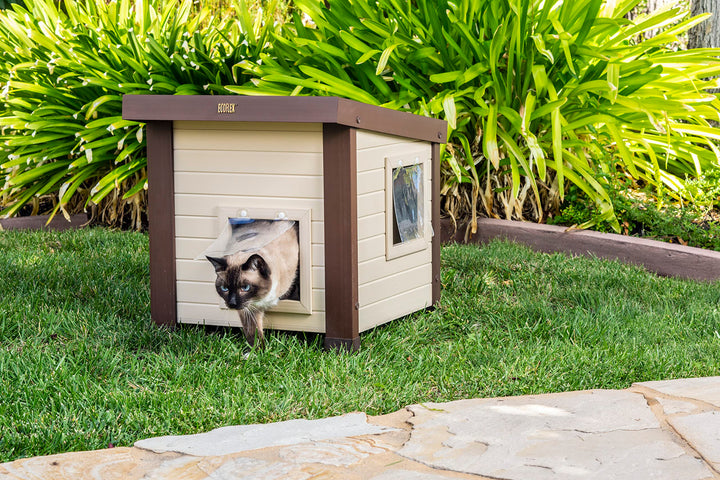 ® ECOFLEX® Albany Outdoor Feral Cat House for Multiple Cats with Quick & Easy Assembly, 2 Vinyl Door Flaps Included, Moisture and Odor Resistant