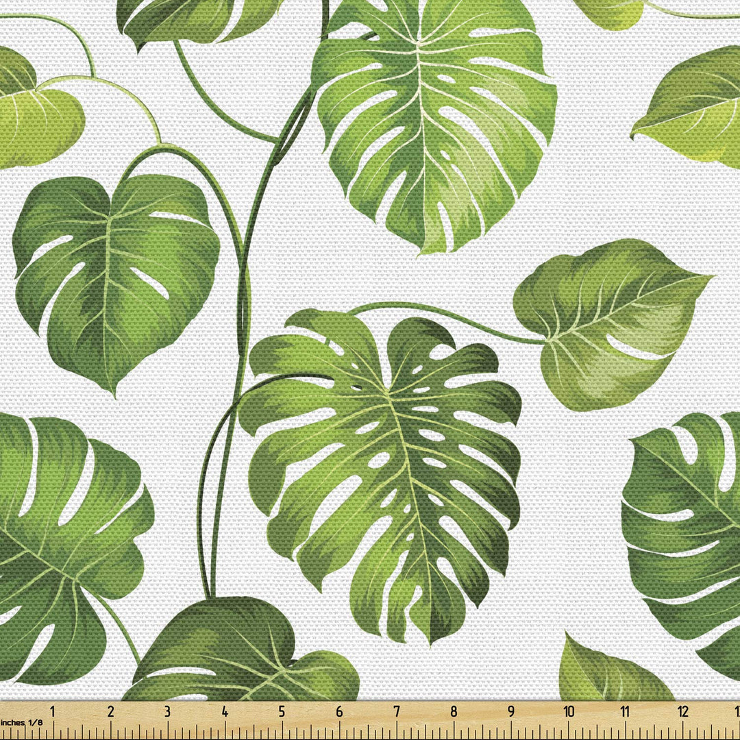 Leaf Fabric by The Yard, Tropical Jungle Rainforest Leaves Palm Mango Tree Wild Leaves Art Print, Decorative Fabric for Upholstery and Home Accents, 1 Yard, Green White