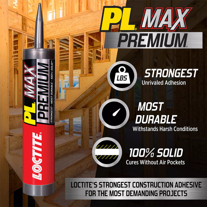PL Premium Max Construction Adhesive, Versatile Construction Glue for Wood, Concrete, Stone & More - 9 fl oz Cartridge, Pack of 1